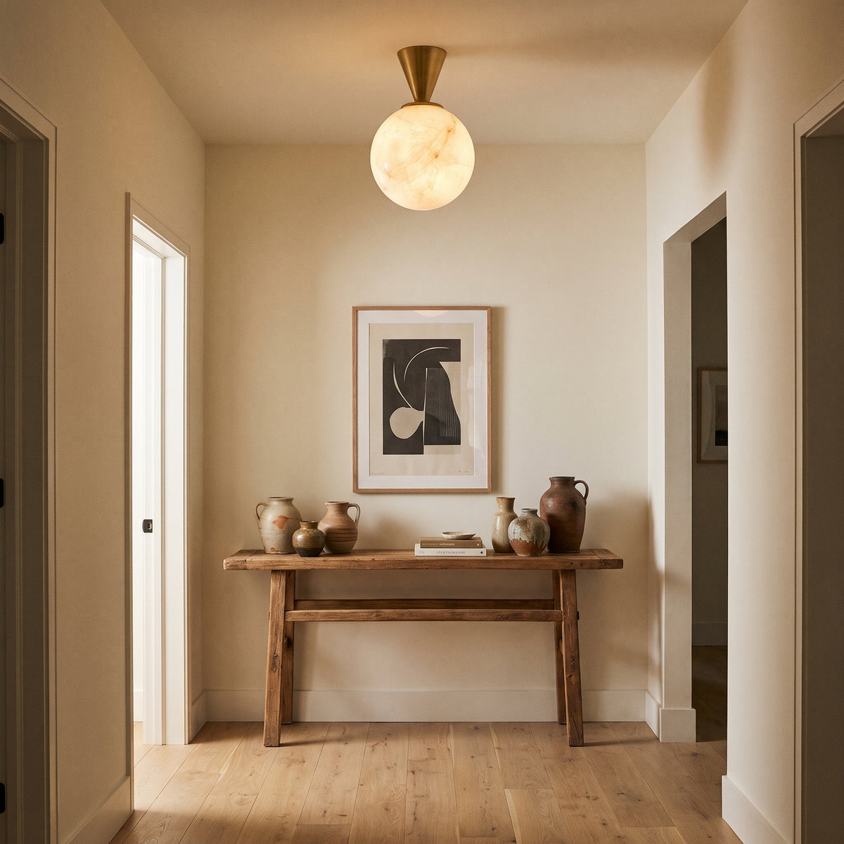 Lunaire alabaster ceiling light in a hallway