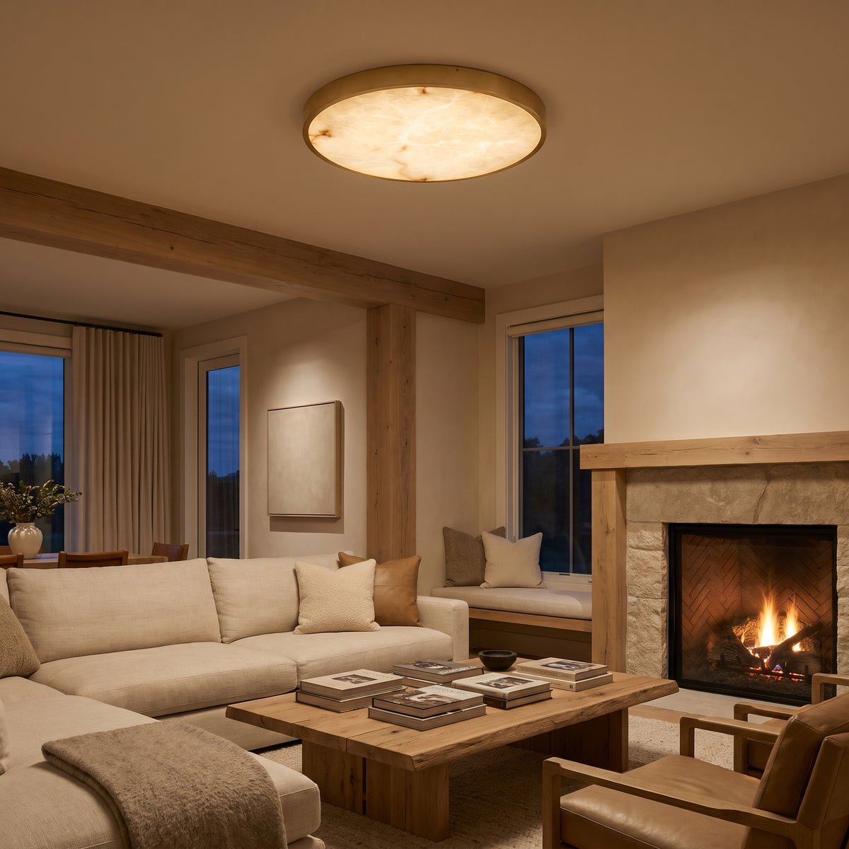 Selene flush mount in a living room