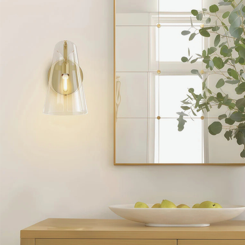 Contemporary Minimalist Wall Light Sconce in a room with a window and decorative plant.