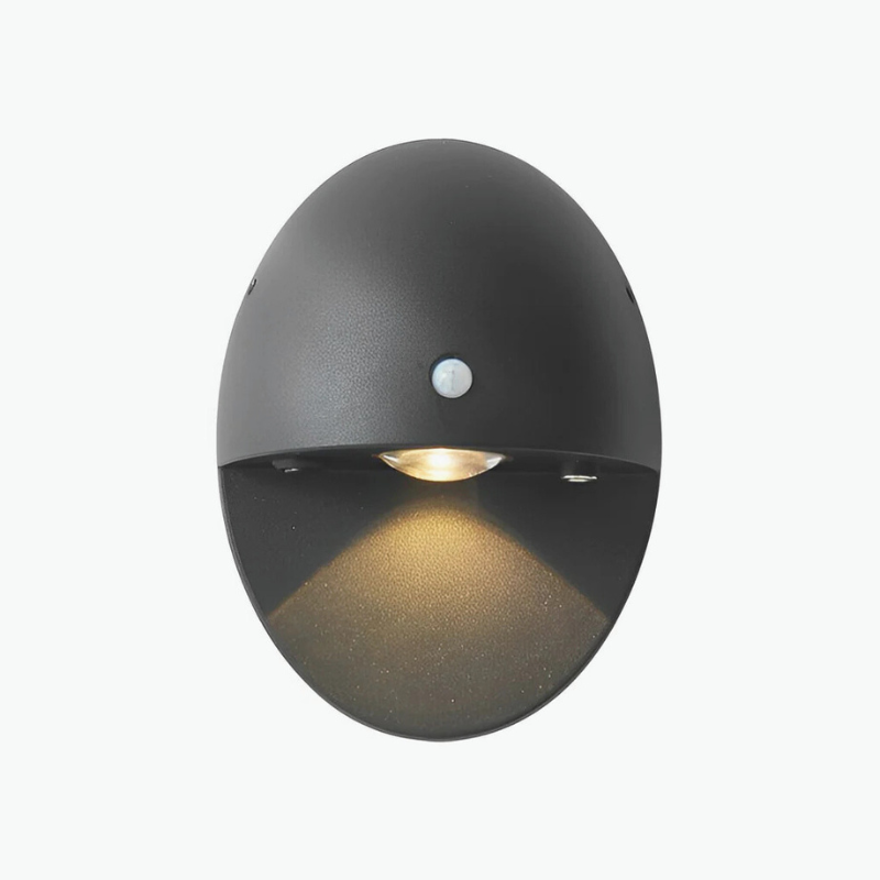 Oval Shape Motion Sensor Wall Light Sconce black outdoor wall light sconce on a white background.