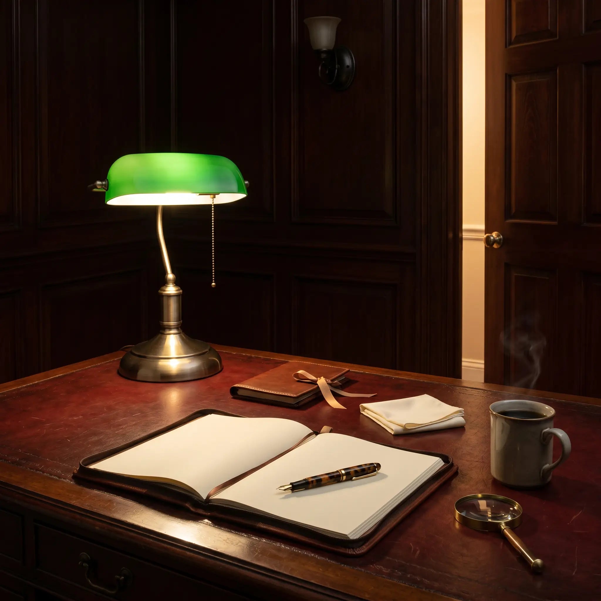 Lifestyle scene β Hand-Blown Green Glass Curved Adjustable 1-Light Table Lamp