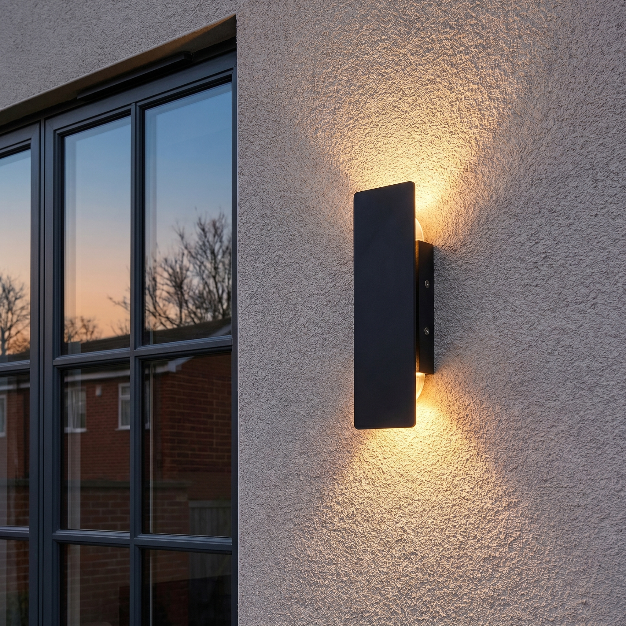 Lifestyle scene — Aluminum Black Linear 2-Light LED Outdoor Waterproof Wall Sconce