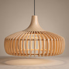 Curved Wood Slat Pendant Lamp Shade – Wooden Ceiling Light Shade, Natural or Walnut (17–22 in)