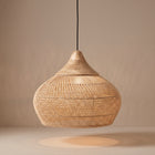 Wicker Gourd Pendant Lamp Shade with Wood Crown – Handwoven Boho Ceiling Light (16–24 in)