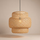 Layered Bamboo Pendant Lamp Shade – Handwoven Boho Ceiling Light Shade (12–16 in)