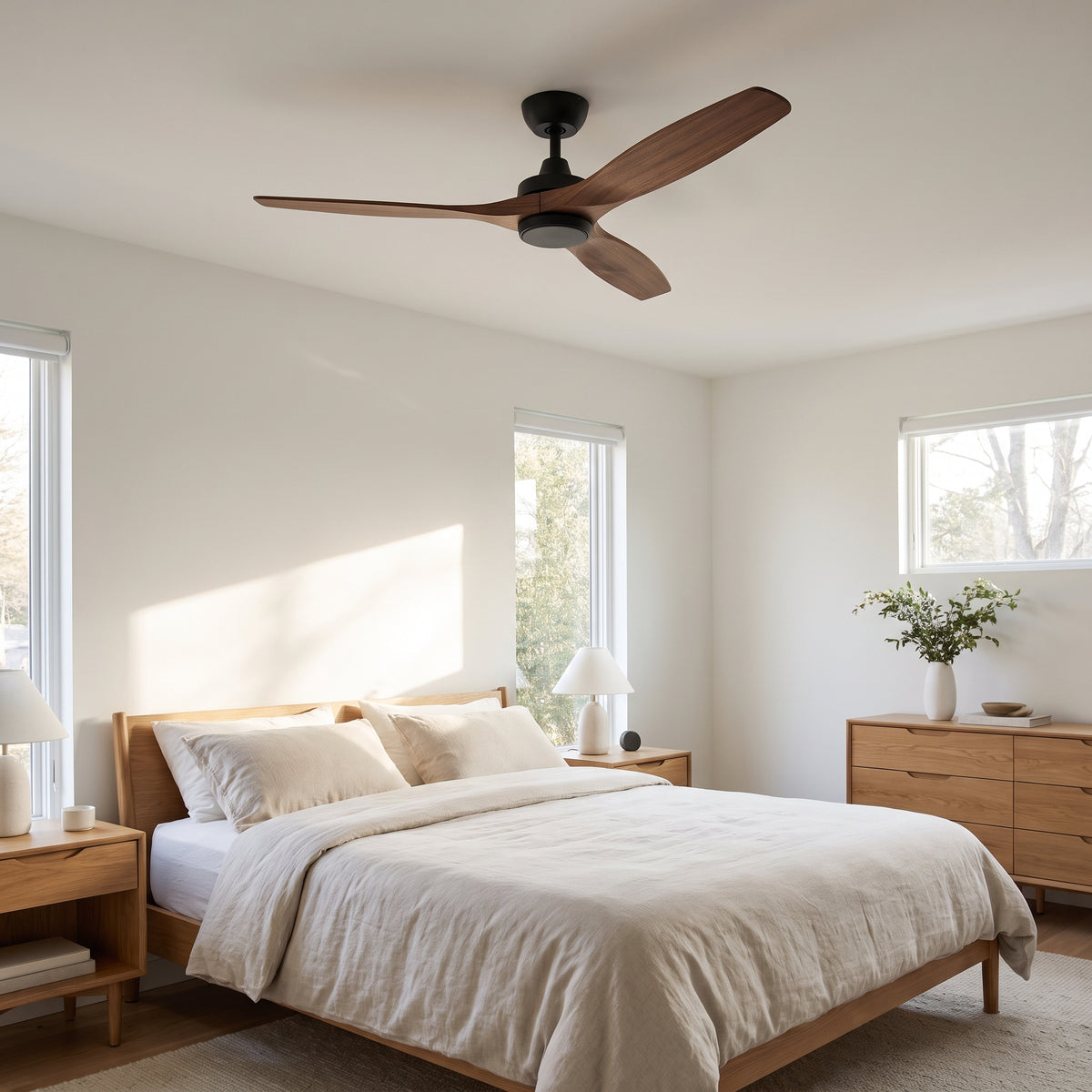 Sylva walnut ceiling fan in a bedroom
