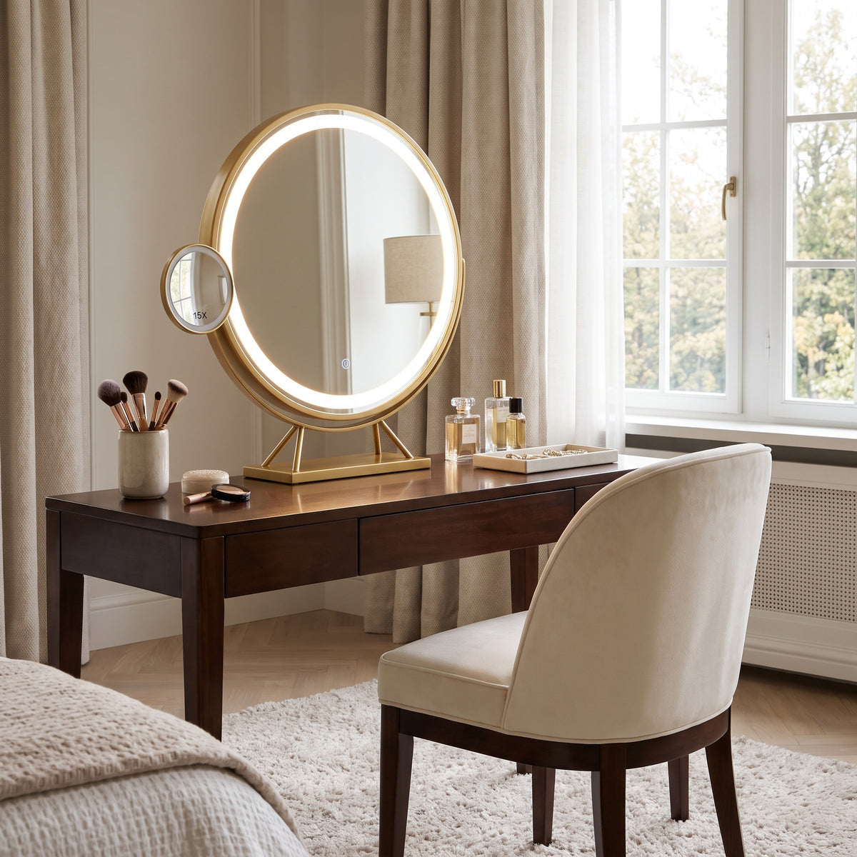 Aura Vanity LED makeup mirror on a dressing table