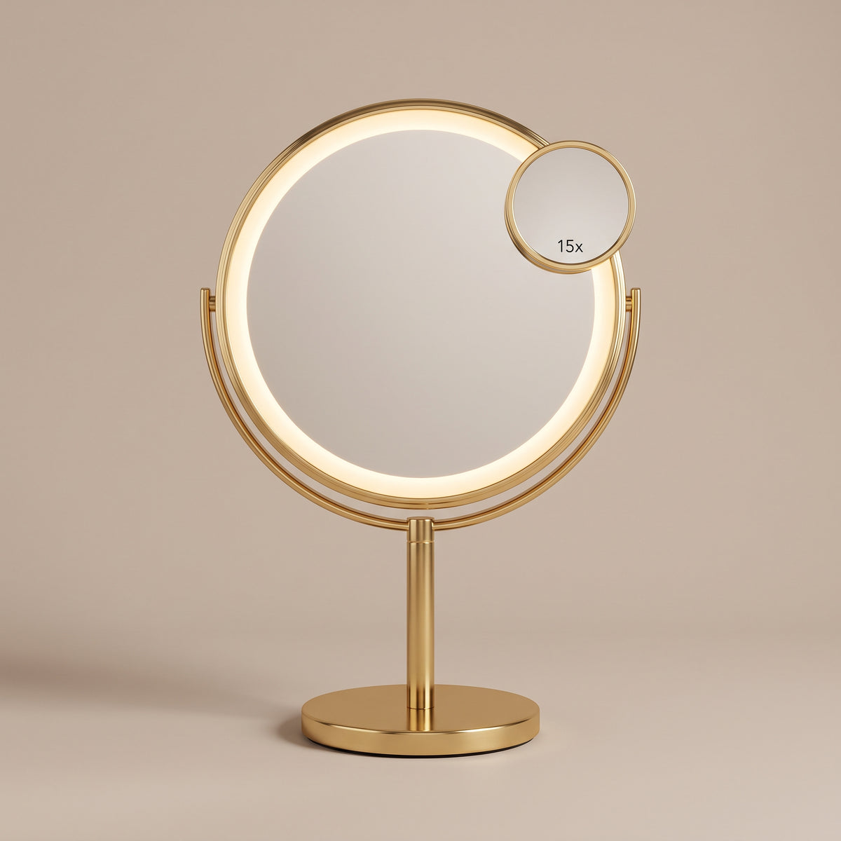 Aura Vanity LED makeup mirror, lit, studio view