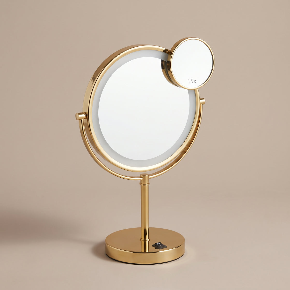 Aura Vanity LED makeup mirror, three-quarter view, unlit