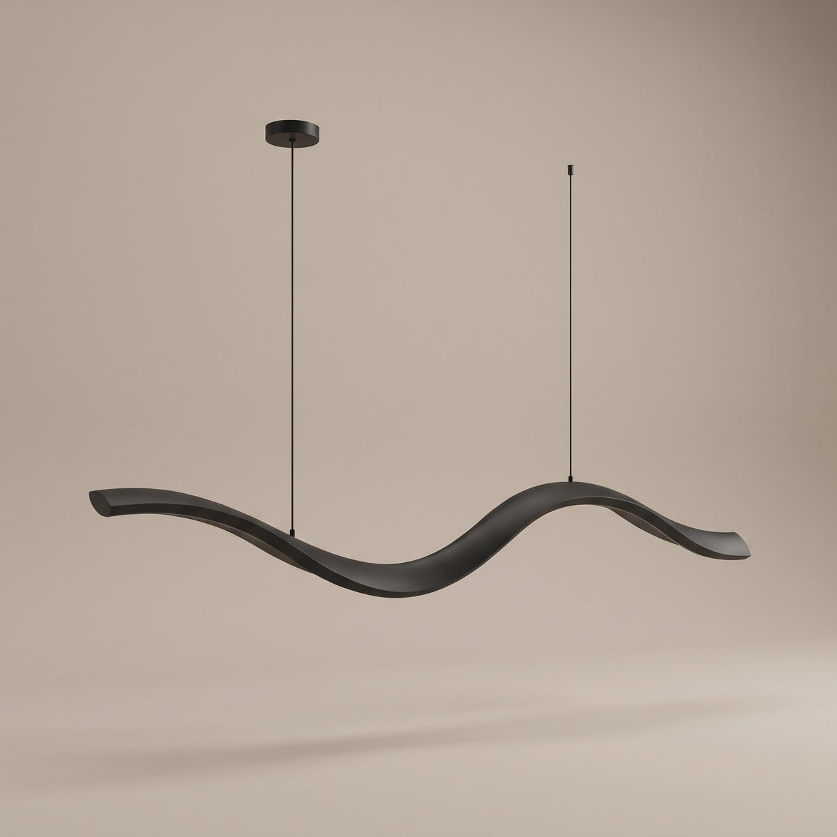 Ondine wave linear LED pendant, three-quarter view, unlit