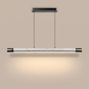 Carrara Line marble linear pendant, lit, studio view