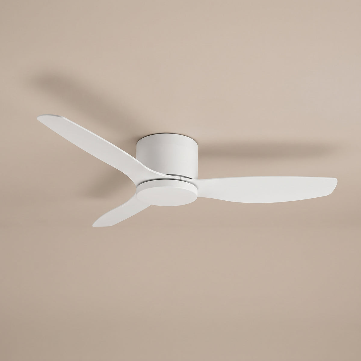Breeze white low-profile ceiling fan, studio view