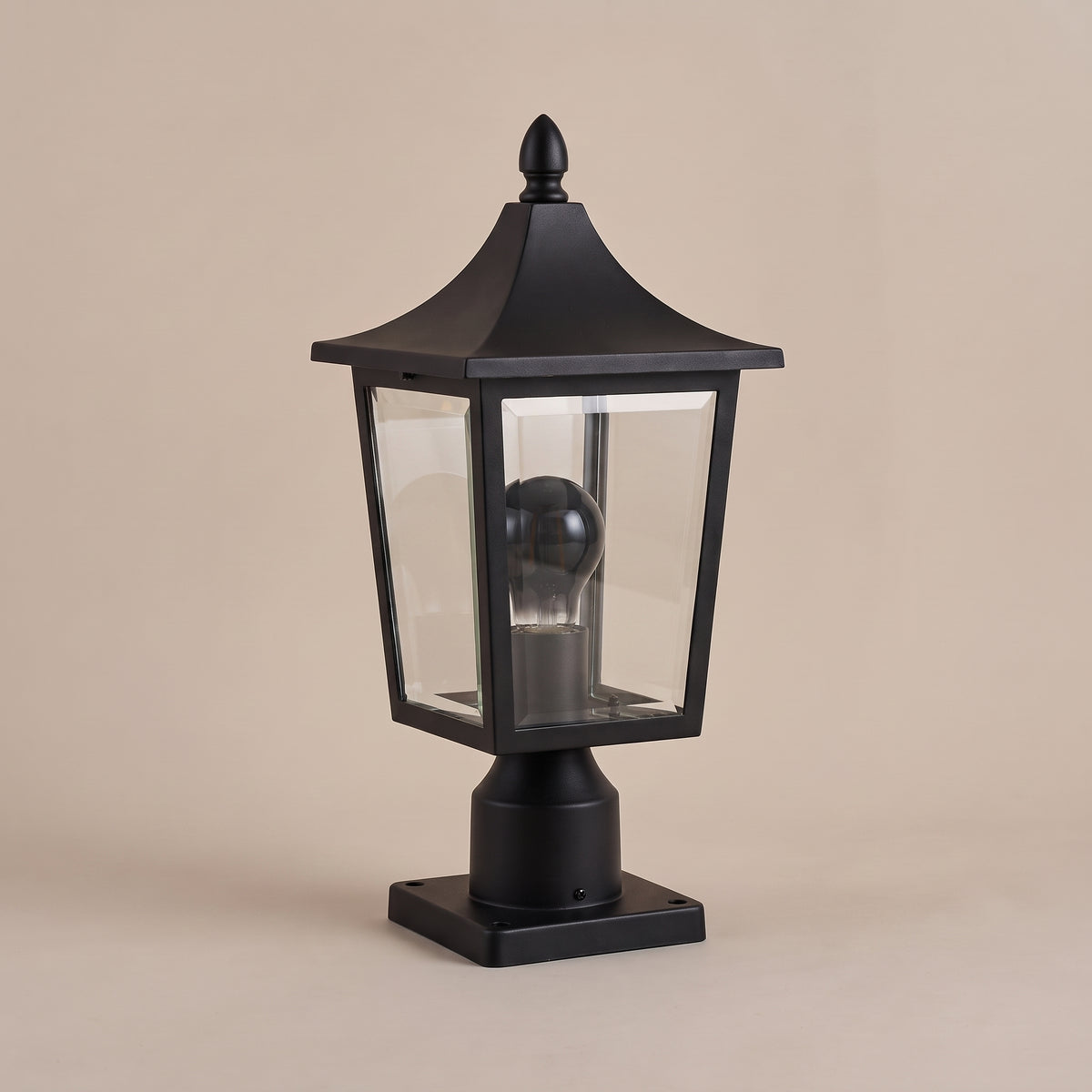 Hollis traditional pillar lantern, three-quarter view, unlit