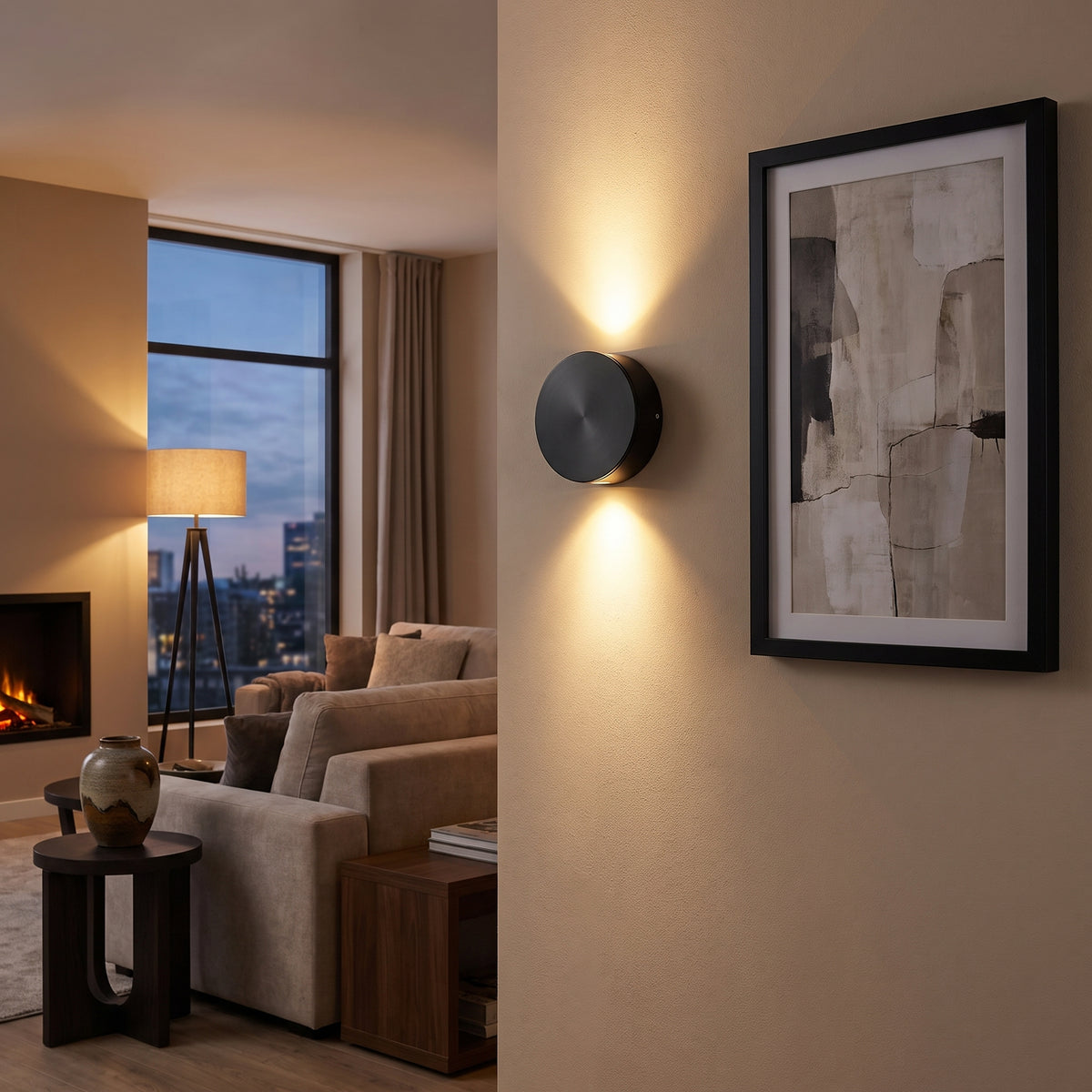 Duo Beam wall light in a contemporary living room