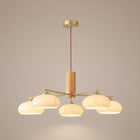 Kaki | Oval Glass Globe Chandelier with Wood-Tone Arms
