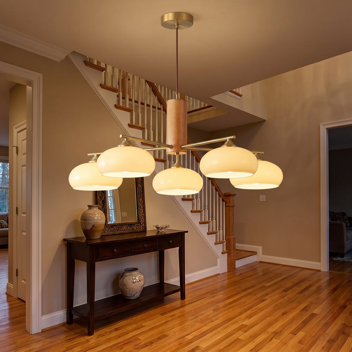 Kaki chandelier in an elegant entryway