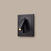 Nook recessed fold-out bedside reading light in matte black, lit, studio view