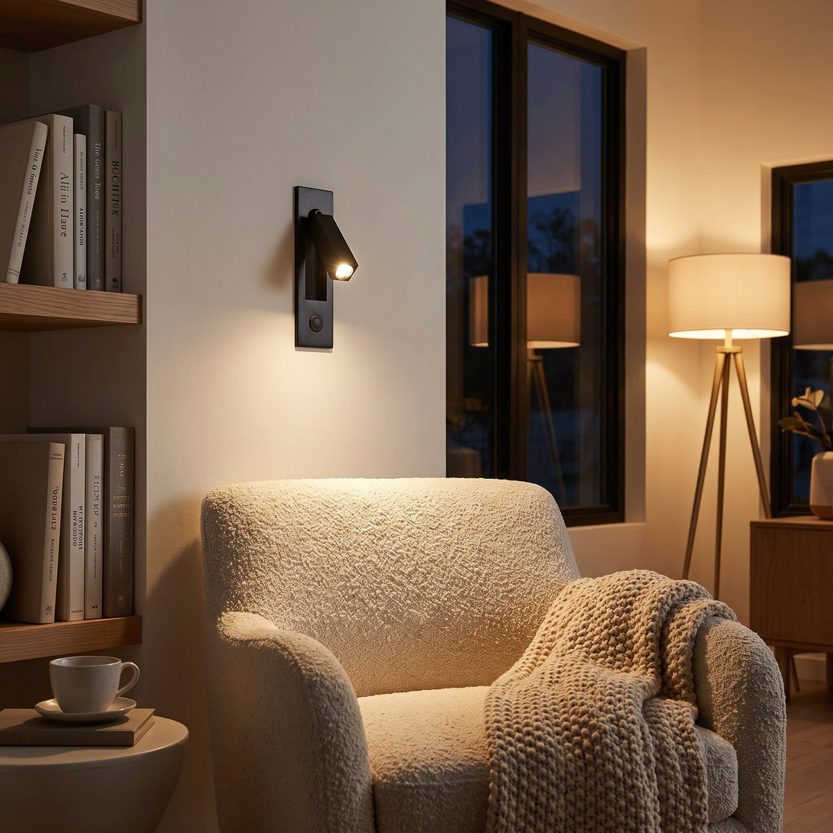 Nook recessed reading light in a cozy reading corner