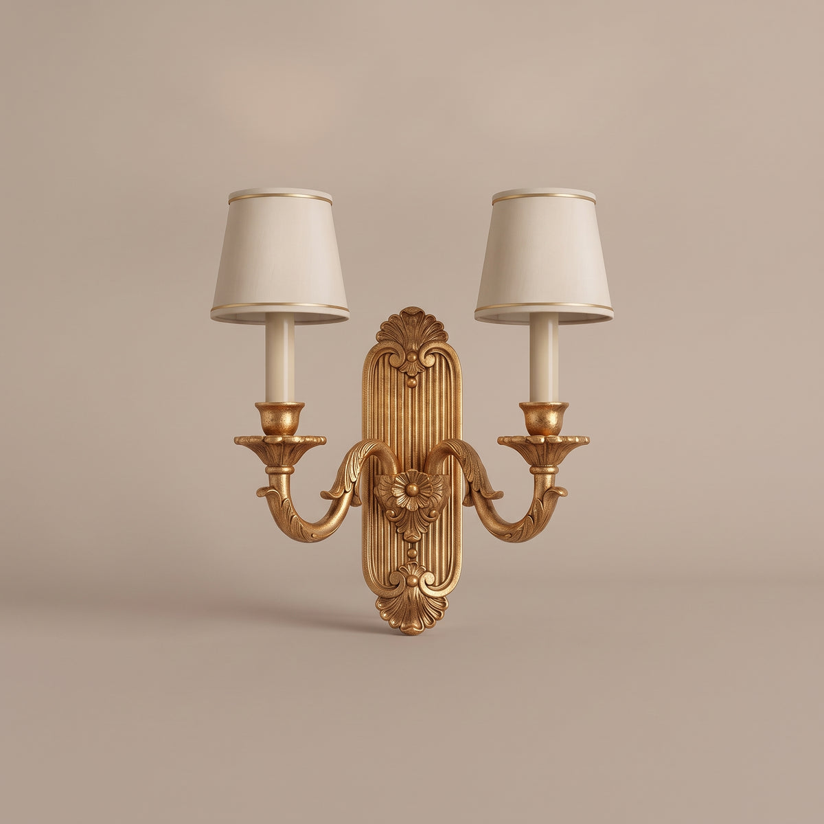 Versailles gold leaf double wall sconce, three-quarter view, unlit