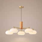 Kaki | Oval Glass Globe Chandelier with Wood-Tone Arms