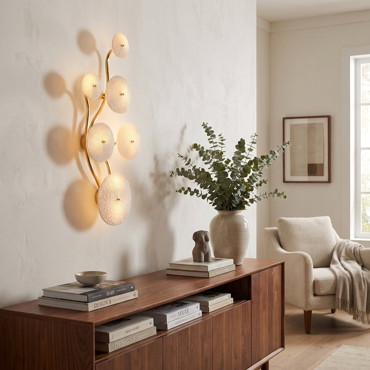 Petala sconce in a living room