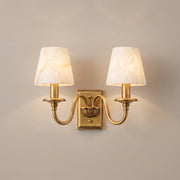 Cygne double alabaster candle wall sconce in aged brass