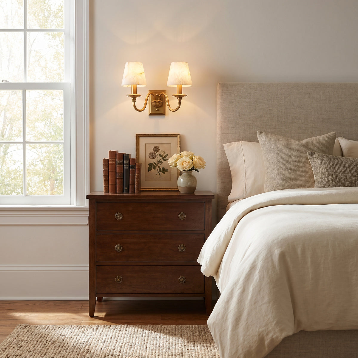 Cygne wall sconce above a nightstand
