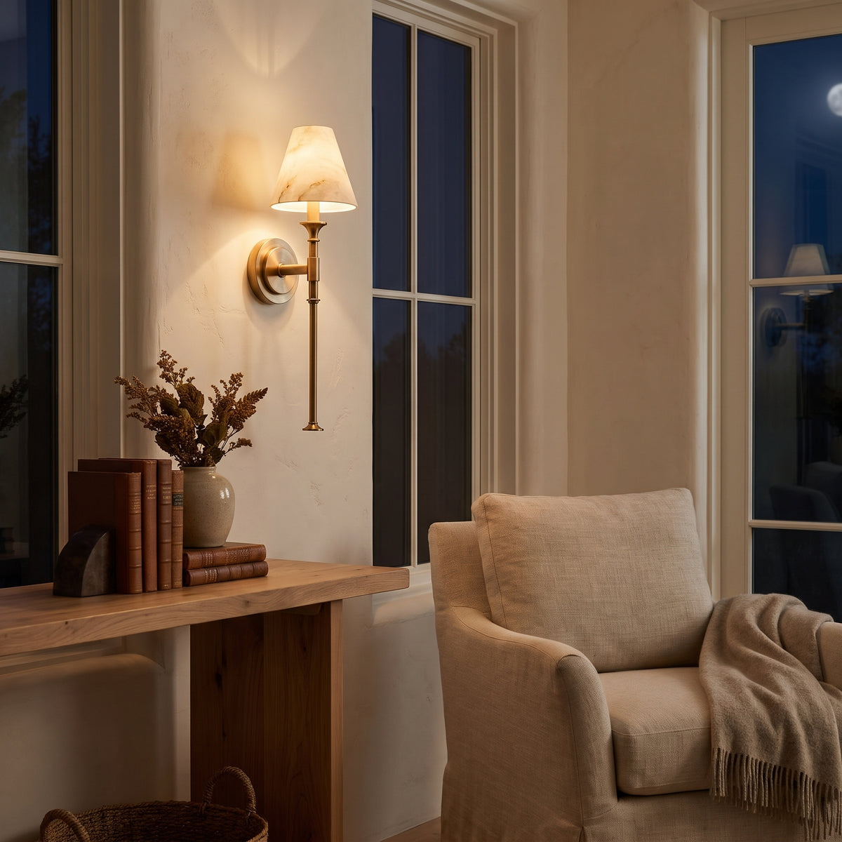 Flambeau wall sconce in a reading corner