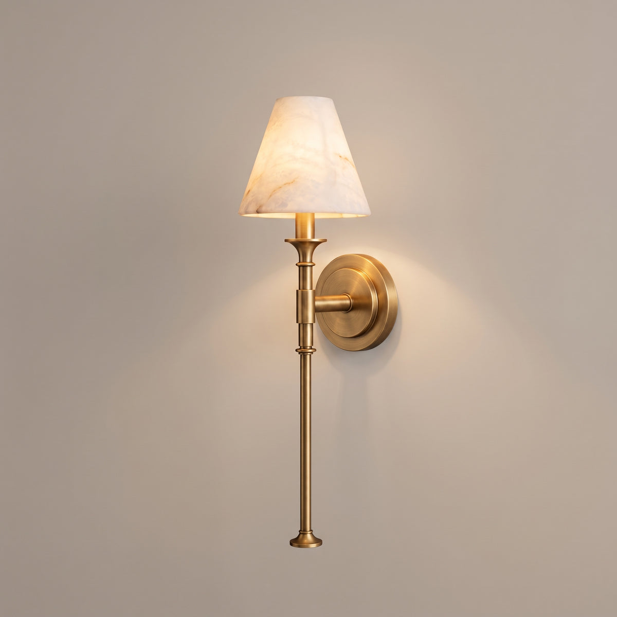 Flambeau alabaster torch wall sconce in aged brass