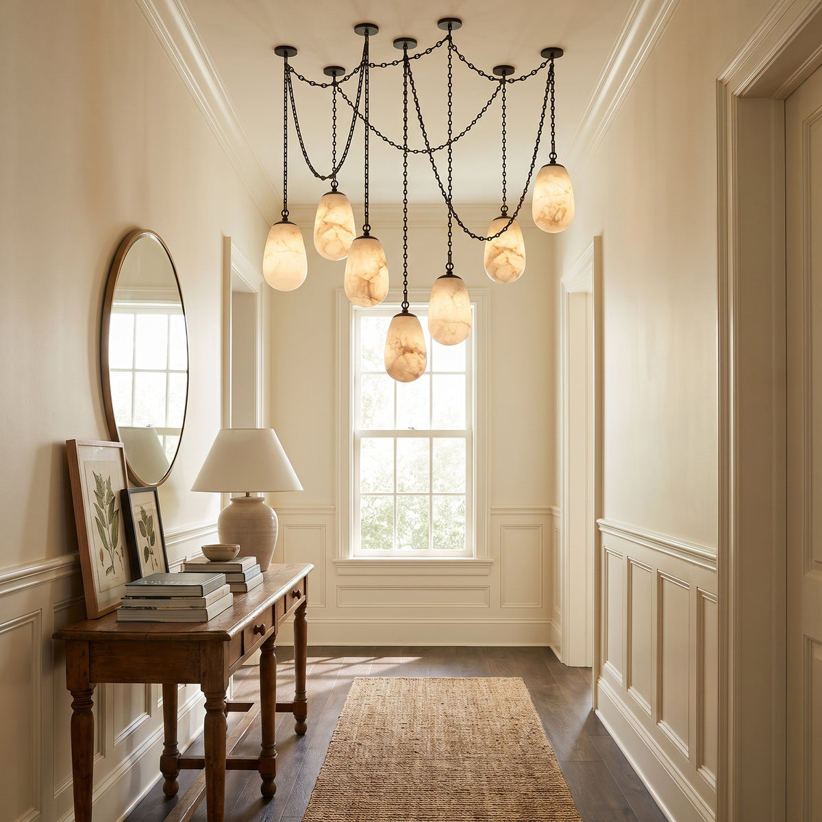 Chainette chandelier in an entryway