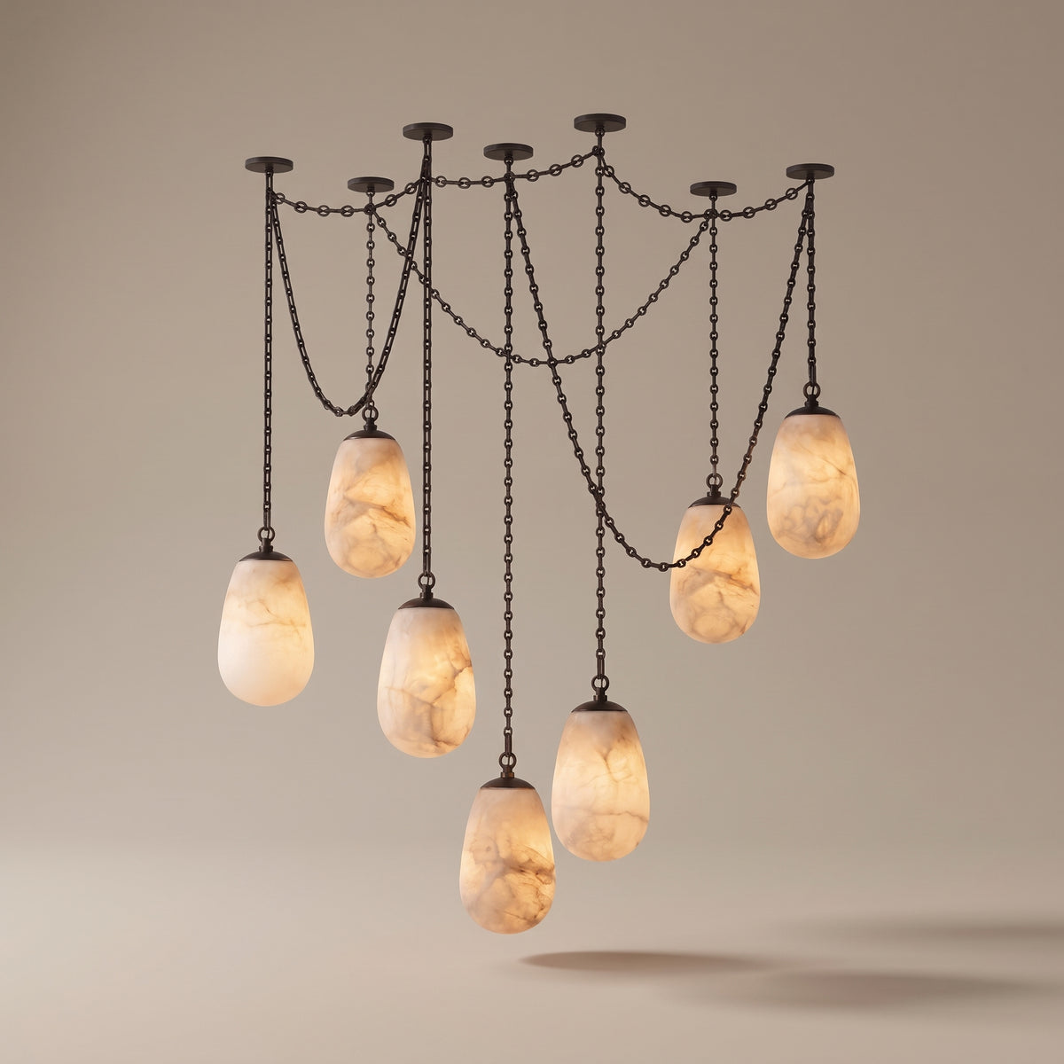 Chainette alabaster chain cascade chandelier in black
