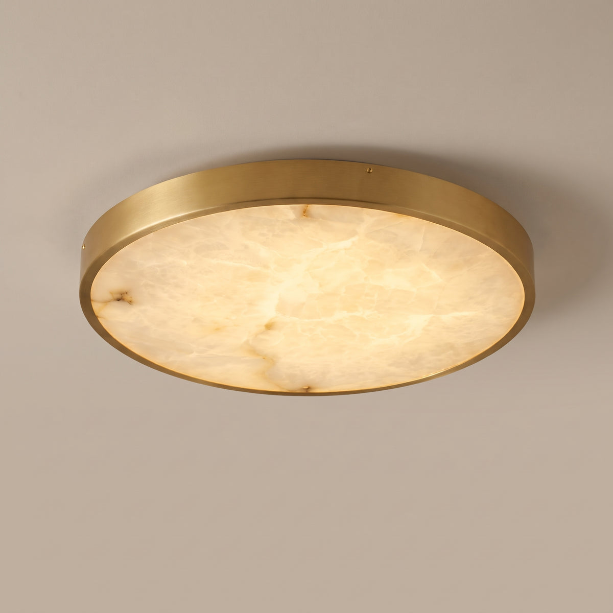 Selene round alabaster and gold flush mount ceiling light