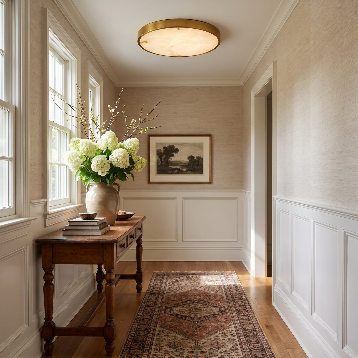 Selene flush mount in a hallway