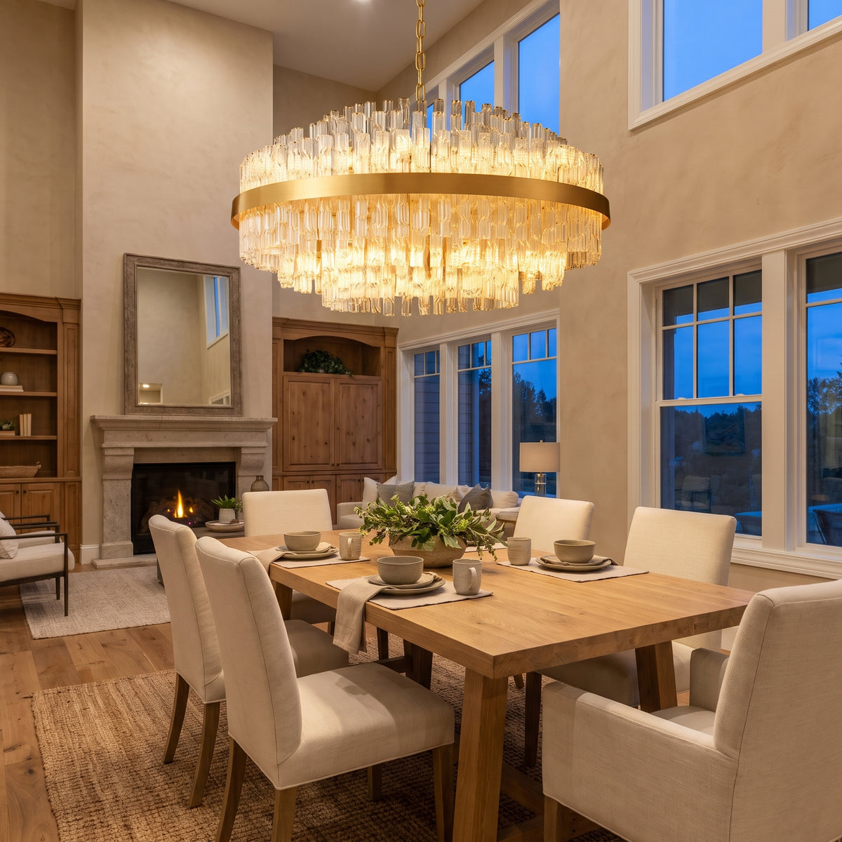 Cascata chandelier over a dining table
