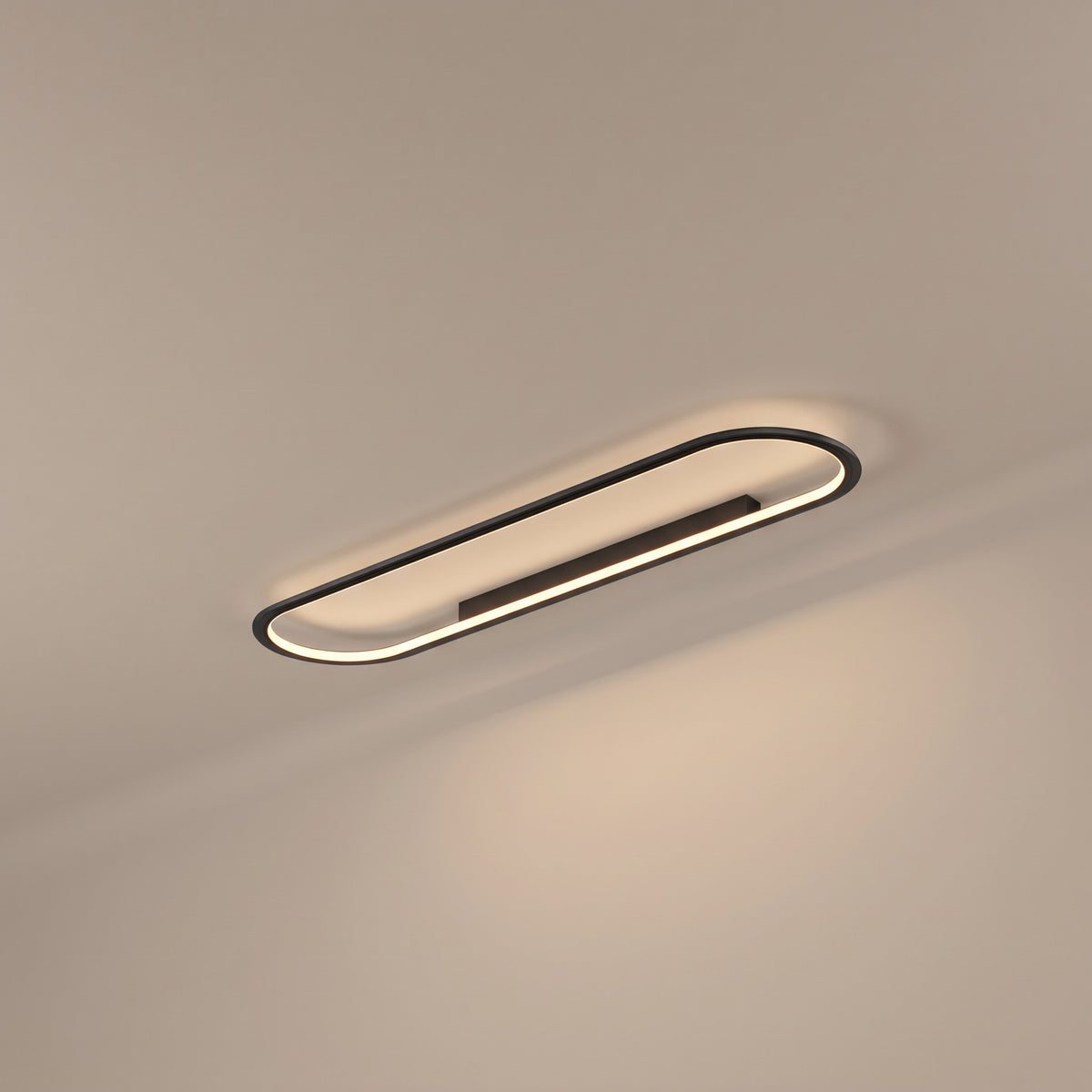 Ovalis oval LED flush mount ceiling light - studio photo, light on