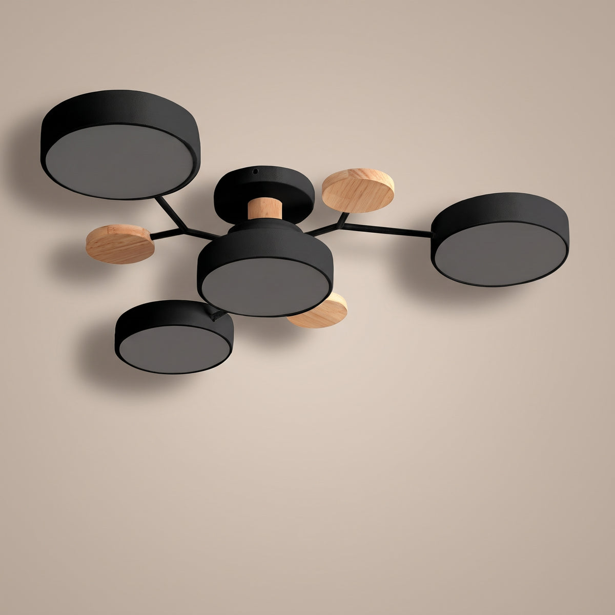 Rondo round iron LED semi-flush chandelier