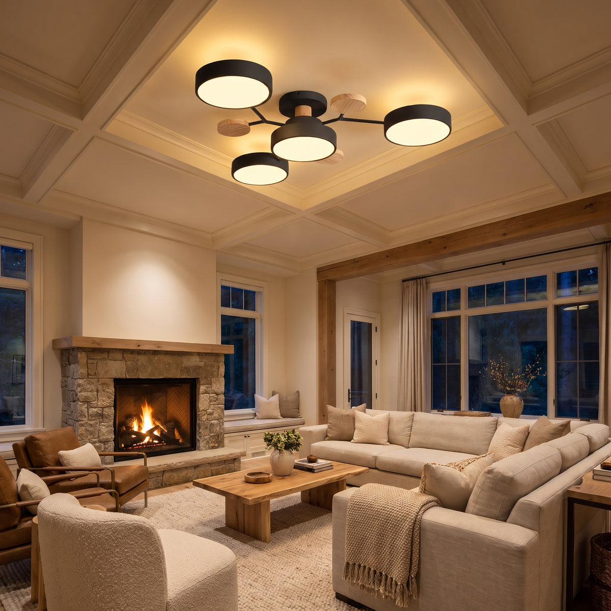 Rondo round iron LED semi-flush chandelier