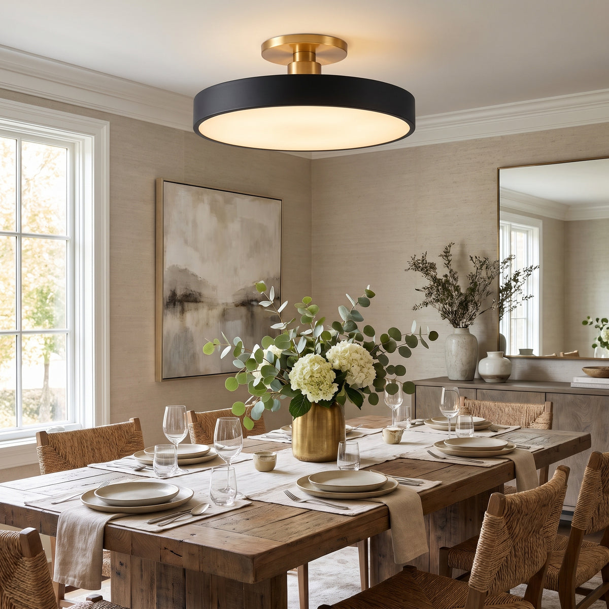 Mira circular LED semi-flush mount ceiling light