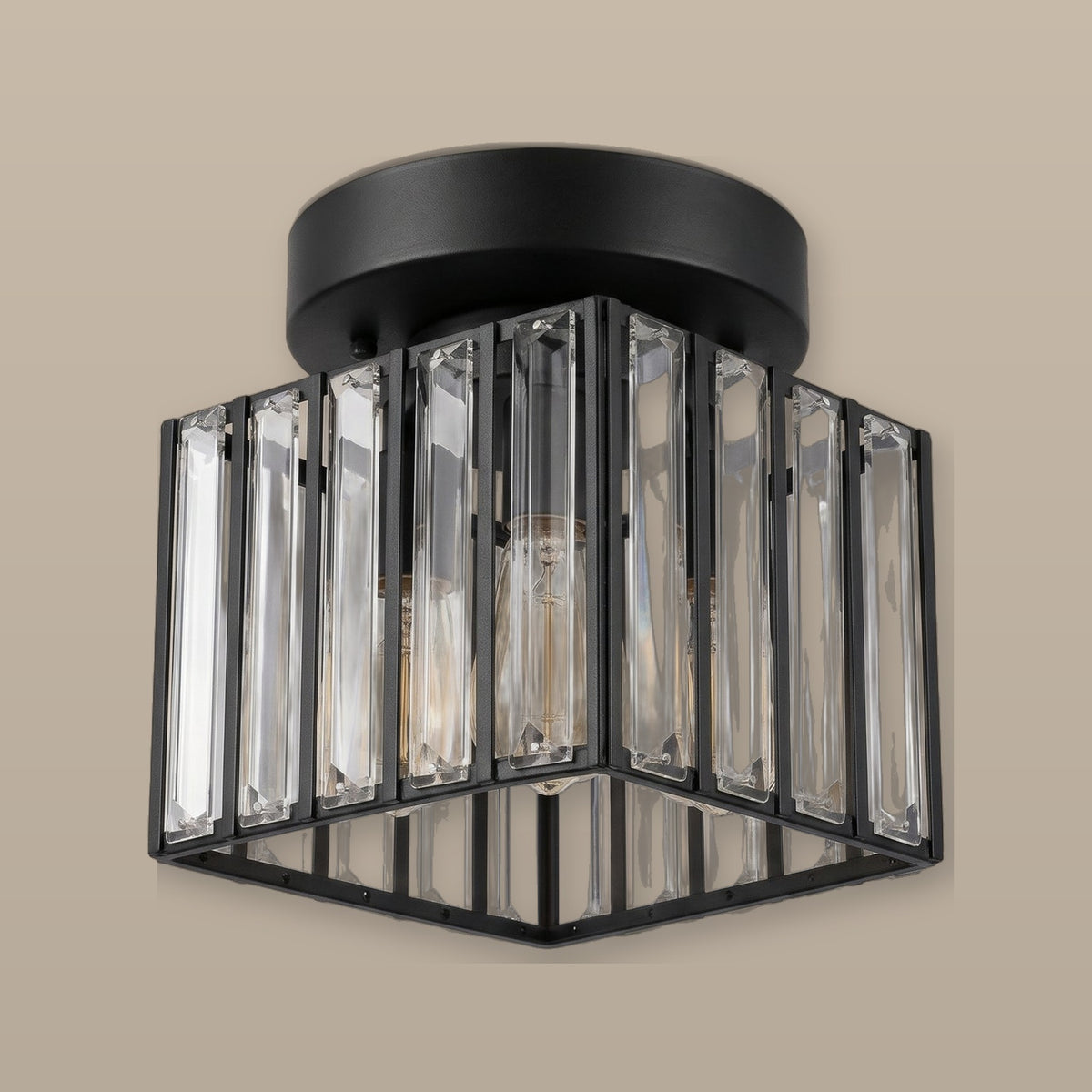 Rivo ribbed clear glass flush mount ceiling light - side view, light off