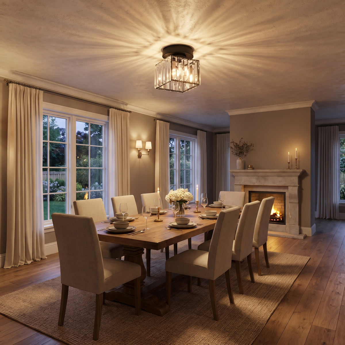Rivo ribbed clear glass flush mount ceiling light - in a living space