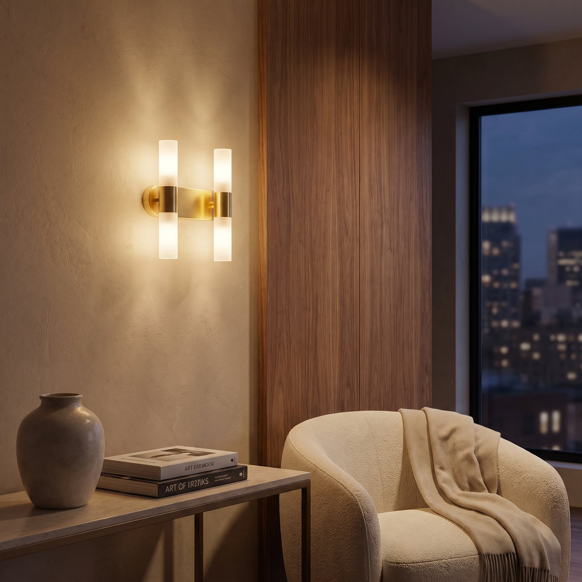Tubo gold tube wall sconce - in a living space