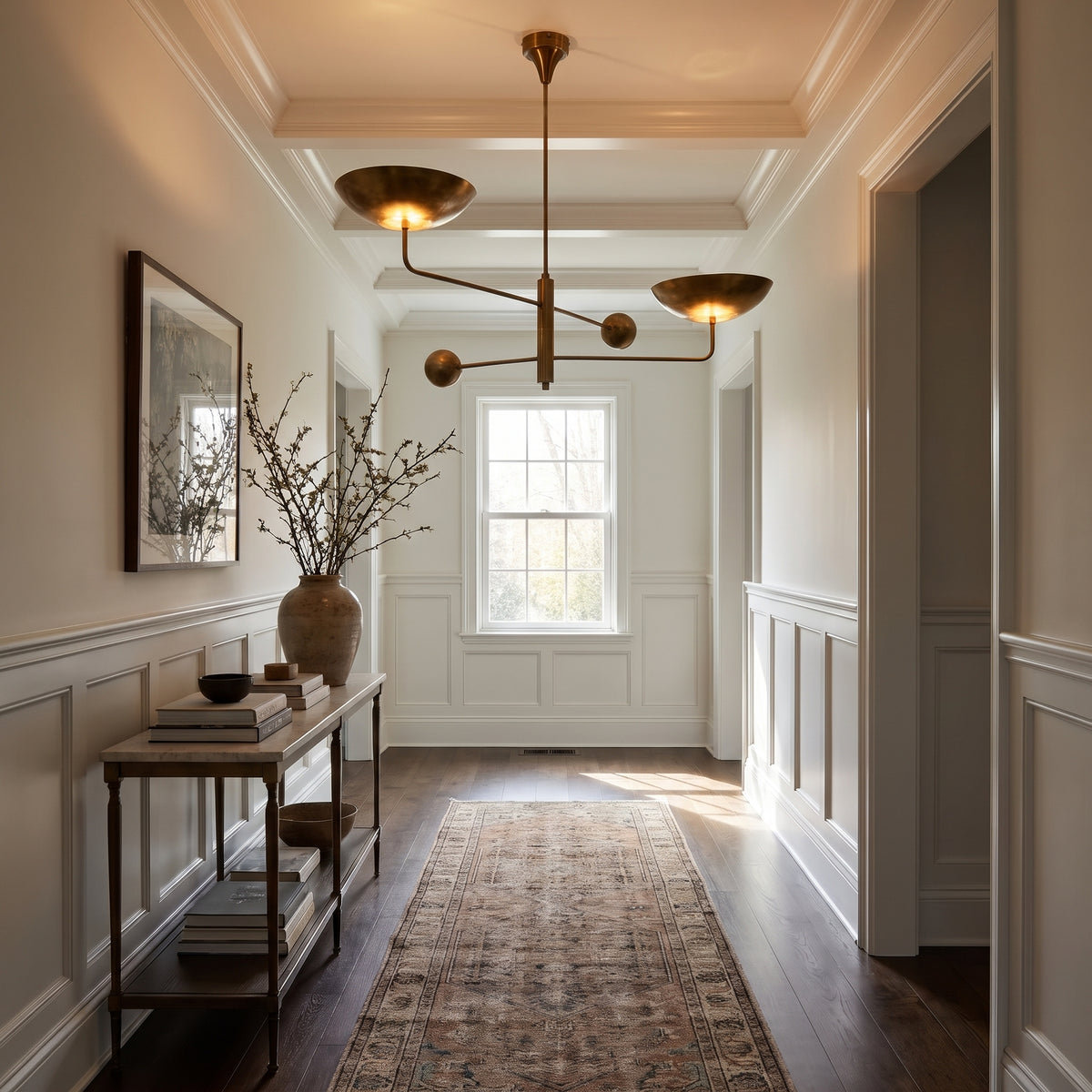 Nauta two-arm brass uplight chandelier