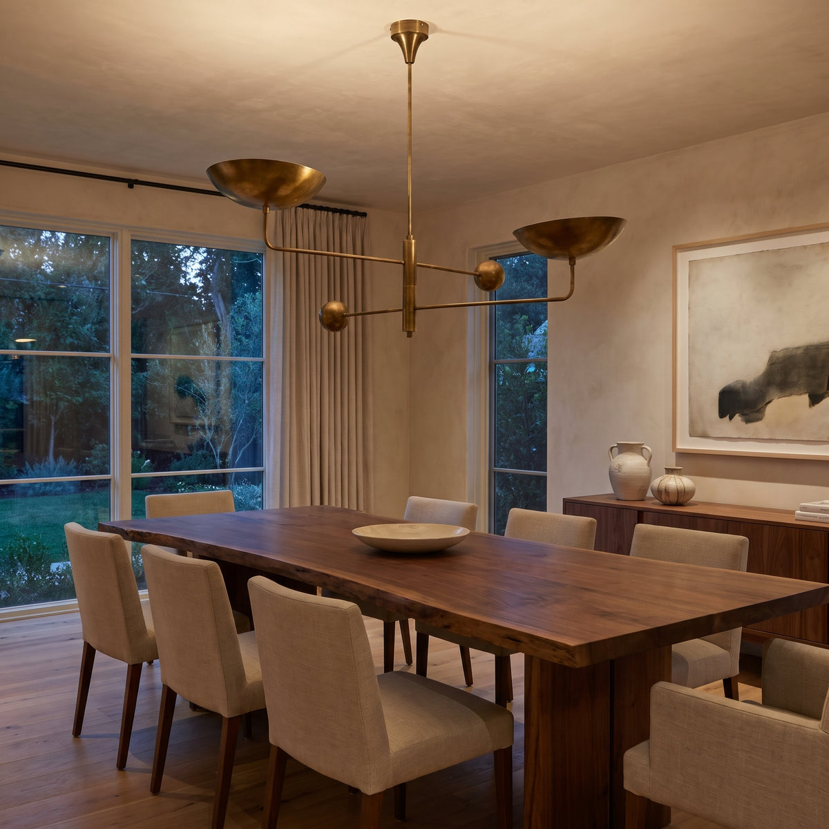 Nauta two-arm brass uplight chandelier