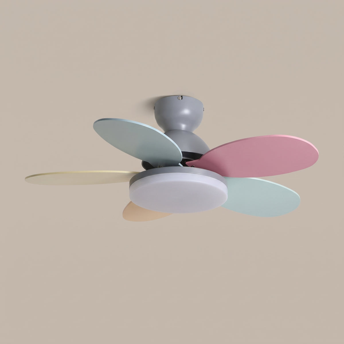 Fiora petal blade ceiling fan with light - side view, light off