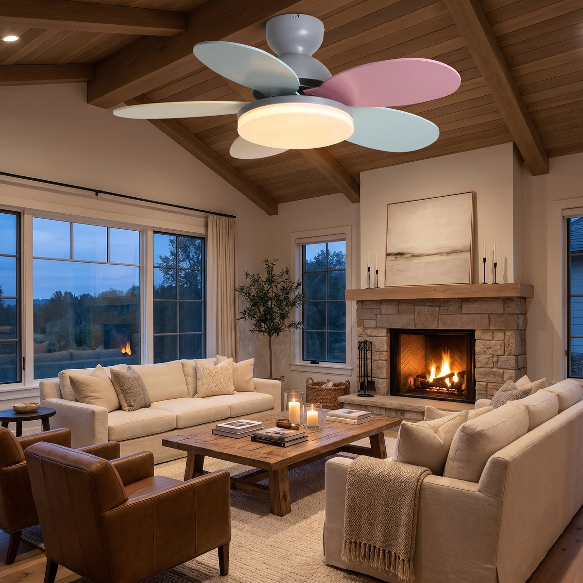 Fiora petal blade ceiling fan with light - in a living space