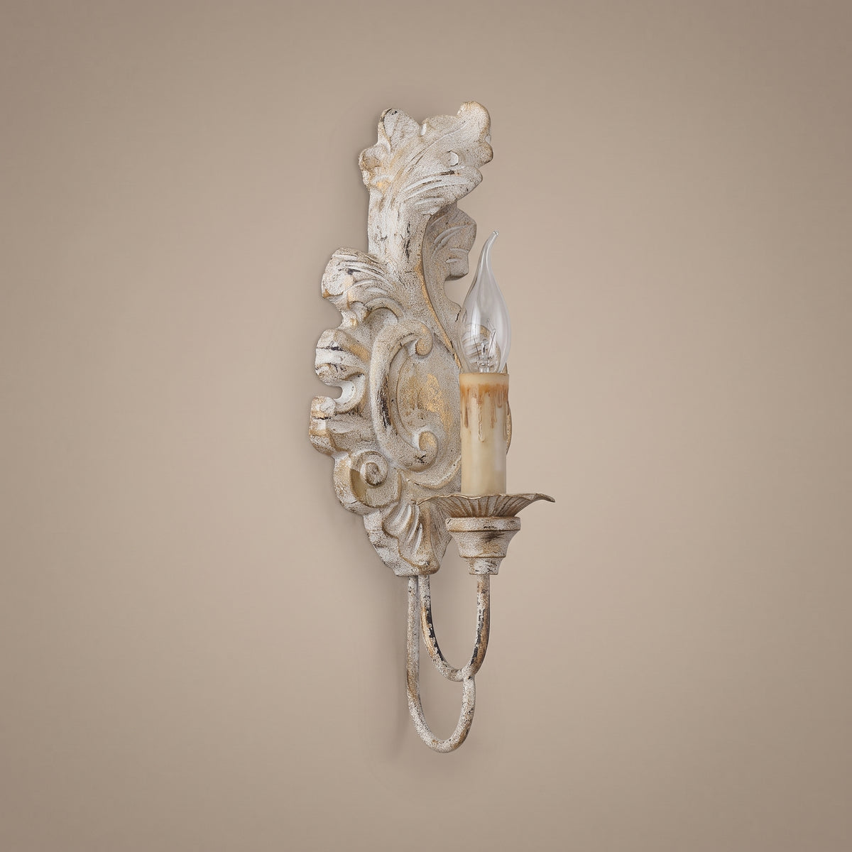Acanthe French country carved candle wall sconce detail