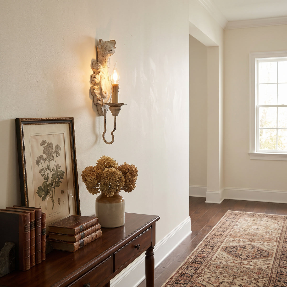 Acanthe French country carved candle wall sconce in a bedroom or dining room