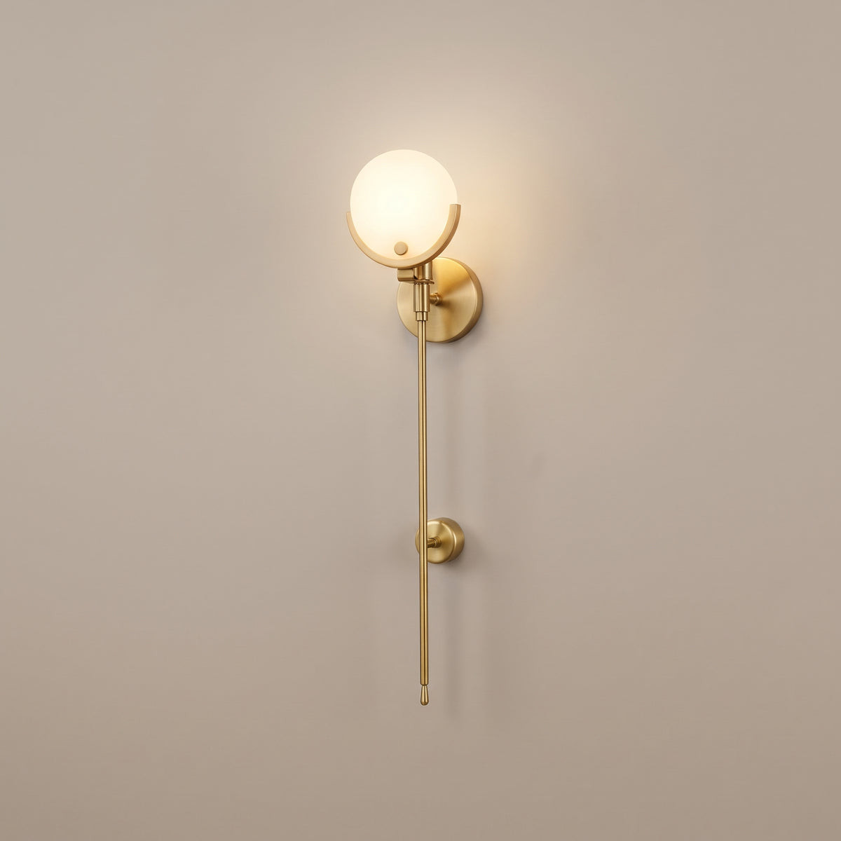 Croissant alabaster globe crescent wall sconce - studio photo, light on