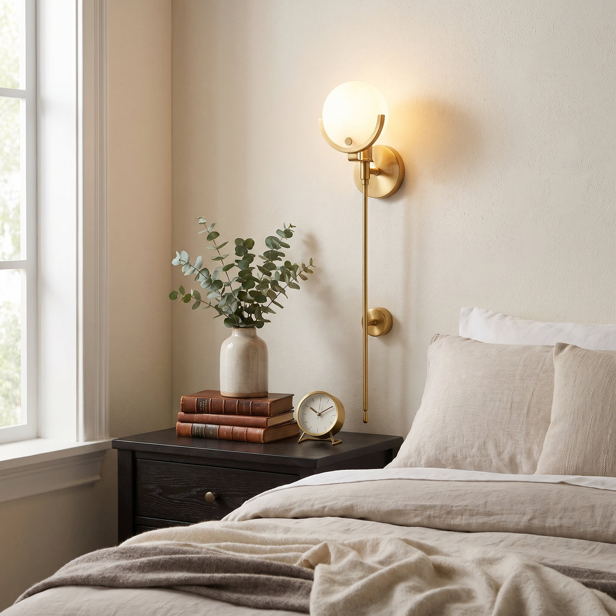 Croissant alabaster globe crescent wall sconce - interior styling