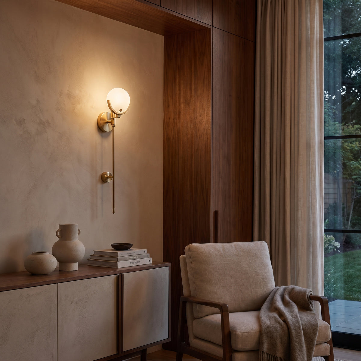 Croissant alabaster globe crescent wall sconce - in a living space